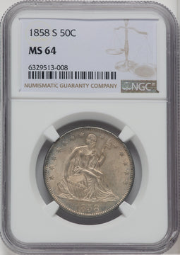1858-S 50C Seated Half Dollar NGC MS64