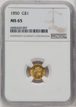 1850 G$1 Gold Dollar NGC MS65