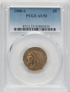 1908-S $5 Indian Half Eagle PCGS AU53