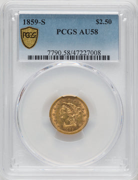 1859-S $2.50 Liberty Quarter Eagle PCGS AU58
