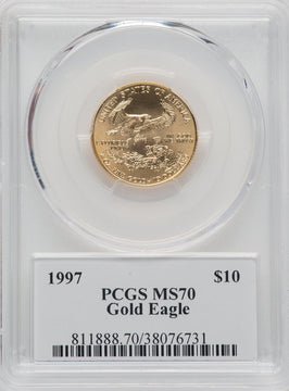 1997 $10 Quarter-Ounce Gold Eagle Moy Ultra High Relief Signature PCGS MS70