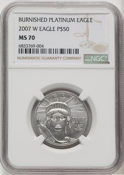 2007-W $50 Half-Ounce Platinum Eagle Burnished Brown Label NGC MS70