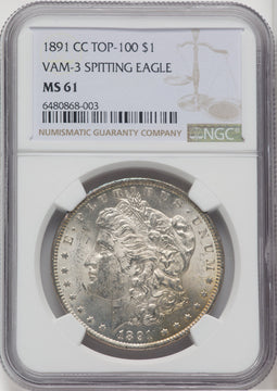 1891-CC $1 VAM-3 Spitting Eagle Morgan Dollar NGC MS61