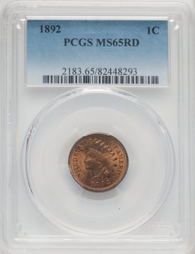 1892 1C RD Indian Cent PCGS MS65