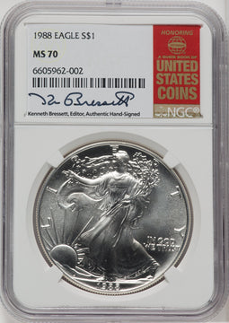 1988 Silver Eagle Kenneth Bressett NGC MS70