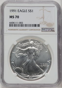 1991 S$1 Silver Eagle NGC MS70