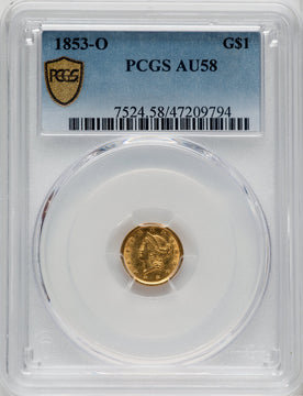 1853-O G$1 Gold Dollar PCGS AU58