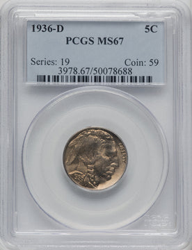1936-D 5C Buffalo Nickel PCGS MS67