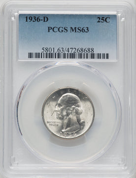 1936-D 25C Washington Quarter PCGS MS63