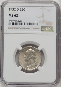 1932-D 25C Washington Quarter NGC MS62