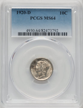 1920-D 10C Mercury Dime PCGS MS64