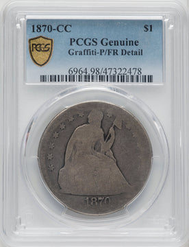 1870-CC S$1 Genuine Seated Dollar Genuine PCGS MS60