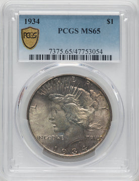 1934 $1 Peace Dollar PCGS MS65