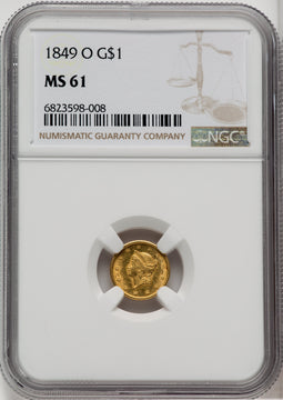 1849-O G$1 Open Wreath Gold Dollar NGC MS61