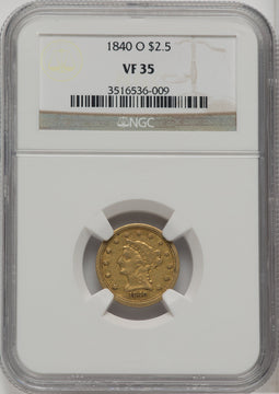 1840-O $2.50 Liberty Quarter Eagle NGC VF35