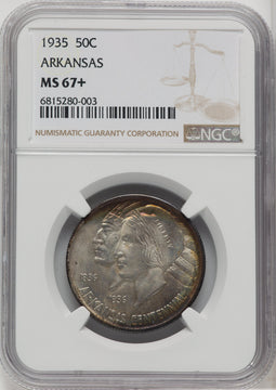 1935 50C Arkansas Commemorative Silver NGC MS67+