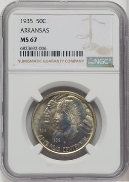 1935 50C Arkansas Commemorative Silver NGC MS67