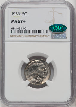 1936 5C CAC Buffalo Nickel NGC MS67+