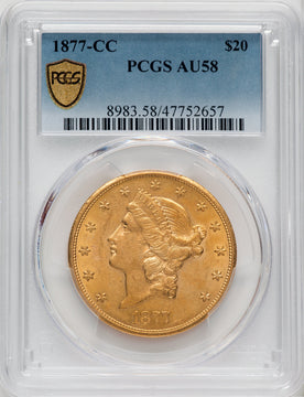 1877-CC $20 Liberty Double Eagle PCGS AU58