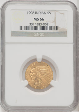 1908 $5 Indian Indian Half Eagle NGC MS66