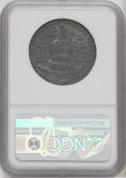 1779 Rhode Island Ship Token Wreath Below Pewter Colonials NGC AU58