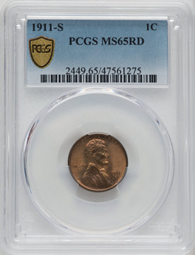 1911-S 1C RD Lincoln Cent PCGS MS65