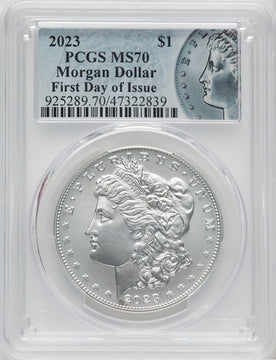 2023 $1 Morgan Dollar First Day of Issue FDI Morgan Label Modern Commemoratives PCGS MS70