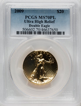 2009 $20 One-Ounce Gold Ultra High Relief PL PCGS MS70