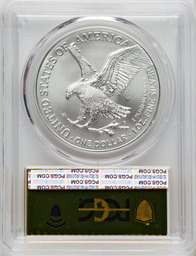 2023-W S$1 Silver Eagle Burnished First Day of Issue FDI Gold Foil PCGS SP70