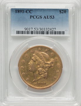 1891-CC $20 Liberty Double Eagle PCGS AU53