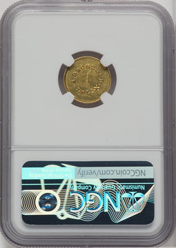 1842-52 A. Bechtler Dollar 27G. 21C. Plain Edge Territorial Gold NGC MS61