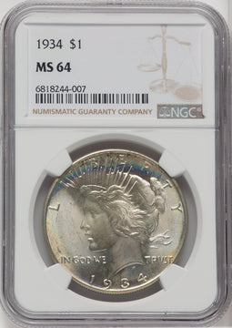 1934 $1 Peace Dollar NGC MS64