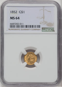 1852 G$1 Gold Dollar NGC MS64
