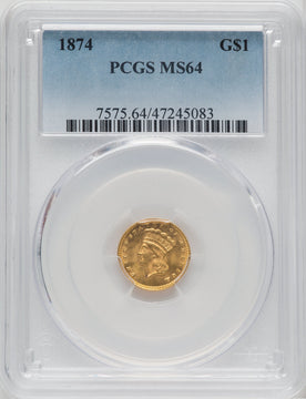 1874 G$1 Gold Dollar PCGS MS64