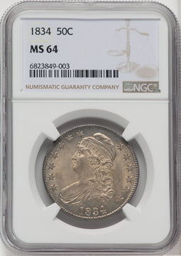 1834 50C Large Date Large Letter Bust Half Dollar NGC MS64