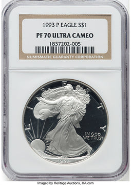 1993-P S$1 Silver Eagle NGC PF70