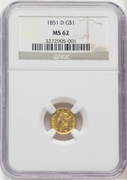 1851-D G$1 Gold Dollar NGC MS62