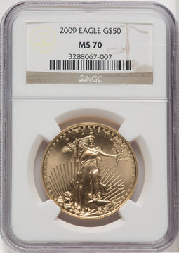 2009 $50 One-Ounce Gold Eagle First Strike Brown Label NGC MS70