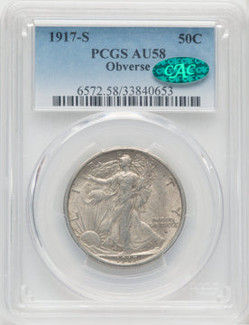 1917-S 50C OBVERSE CAC Walking Liberty Half Dollar PCGS AU58