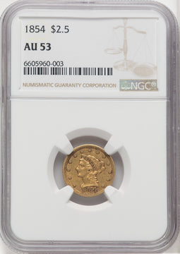 1854 $2.50 Liberty Quarter Eagle NGC AU53