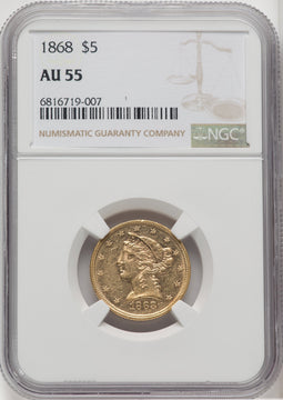 1868 $5 Liberty Half Eagle NGC AU55