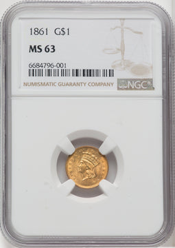1861 G$1 Gold Dollar NGC MS63