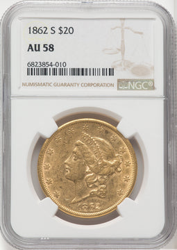 1862-S $20 Liberty Double Eagle NGC AU58