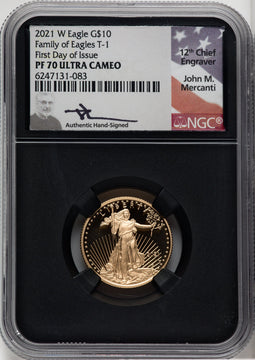 2021-W G$10 Quarter Ounce Gold Eagle Type One First Day of Issue NGC PF70