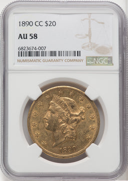 1890-CC $20 Liberty Double Eagle NGC AU58