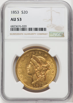 1853 $20 Liberty Double Eagle NGC AU53 (763496042)