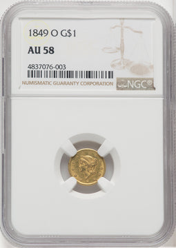 1849-O G$1 Open Wreath Gold Dollar NGC AU58