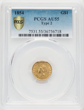 1854 G$1 Type Two Gold Dollar PCGS AU55