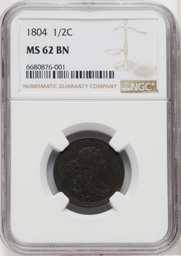 1804 1/2 C Crosslet 4 Stems BN Half Cent NGC MS62