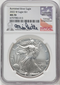 2022-W S$1 Silver Eagle Burnished NGC MS70